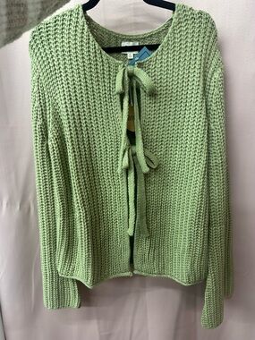 Tie-Front Knit Cardigan Sweater - Light green